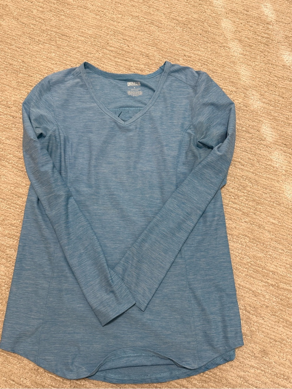 Duluth Trading Co Blue V-Neck Long Sleeve Tee women size small armachillo